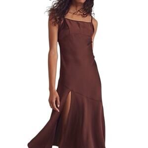 Free People Brown Slip Dress Midi Size Large Feminine Night Out Wedding